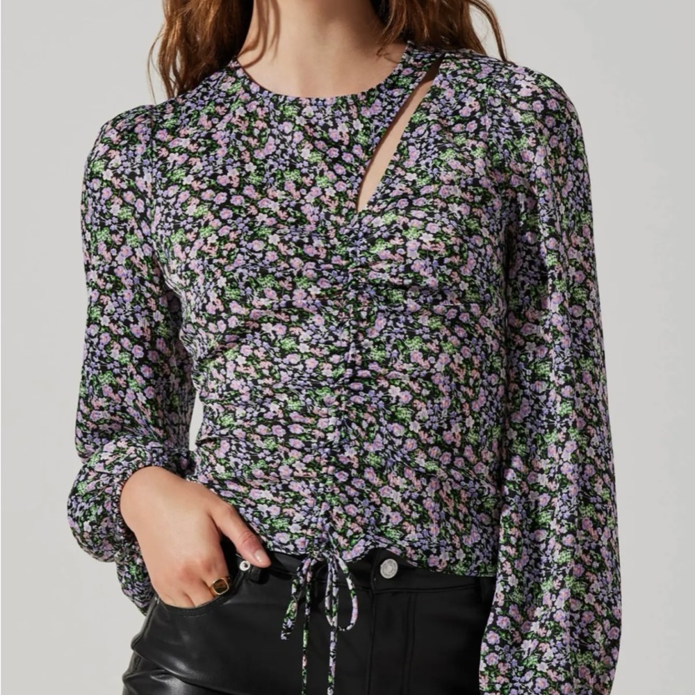 Astr Black Puff Sleeve Cut Out Blouse